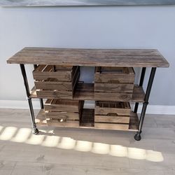 Custom wood shelf with crates