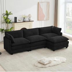 Oversized Modular Sectional Sofa with Movable Ottoman, 112 Inch 4 Seat Modern Corduroy Sofa Set, Convertible L Shaped Couch for Living Room and Office