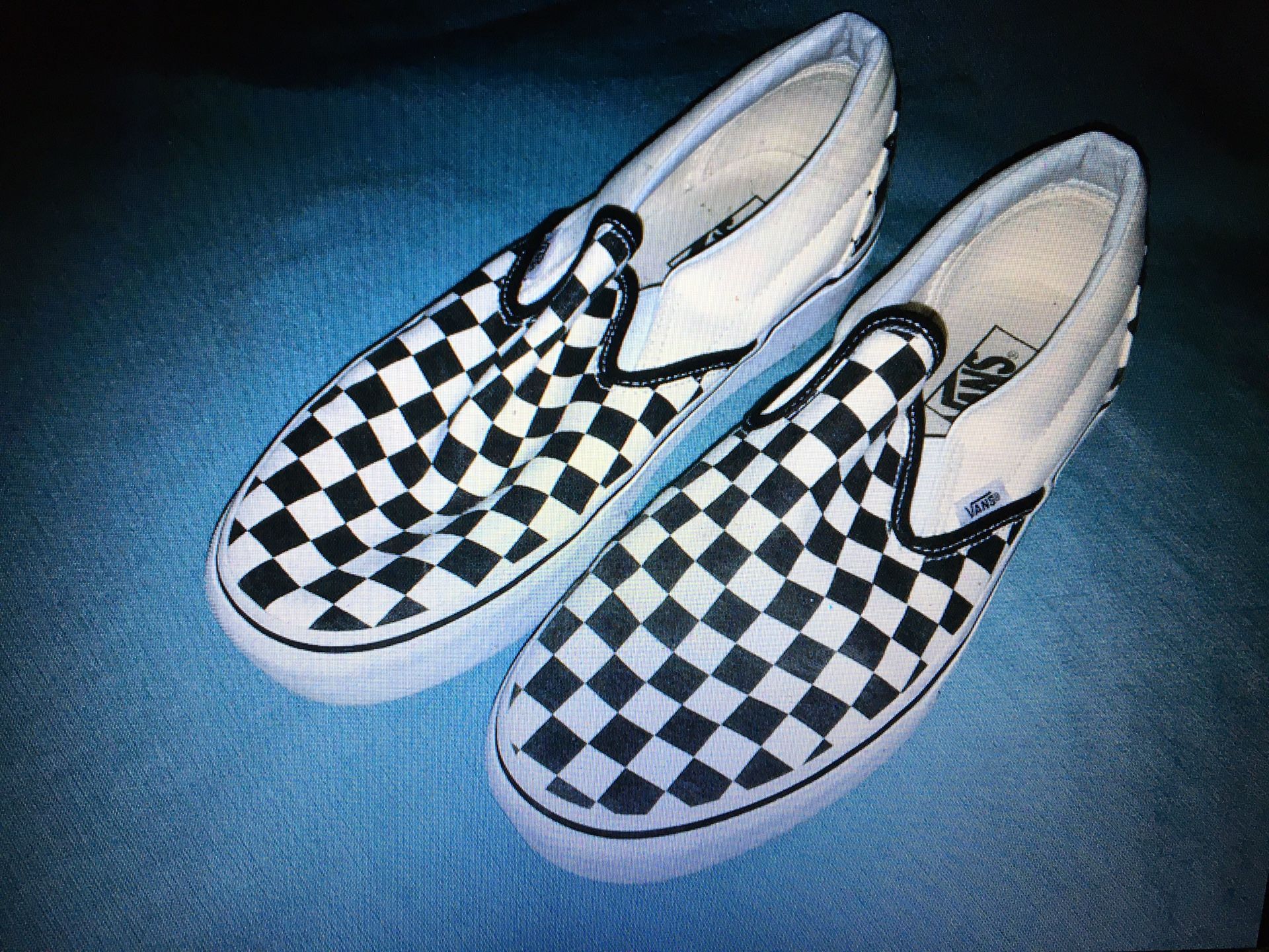 Vans Off the Wall Classic Black White Checkered Slip On Shoes Mens 8 Womens 9.5