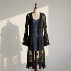 small cute western made set dress & lace bell sleeve cardigan