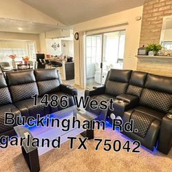 Furniture Living Room Sofa Loveseat Led Light Power Speaker