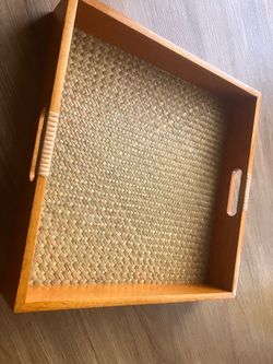 Wood Serving Tray with Woven Bottom – Decorative & Functional
