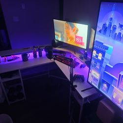 2 White L SHAPE DESKS RGB LED LIGHTS LIKE NEW 
