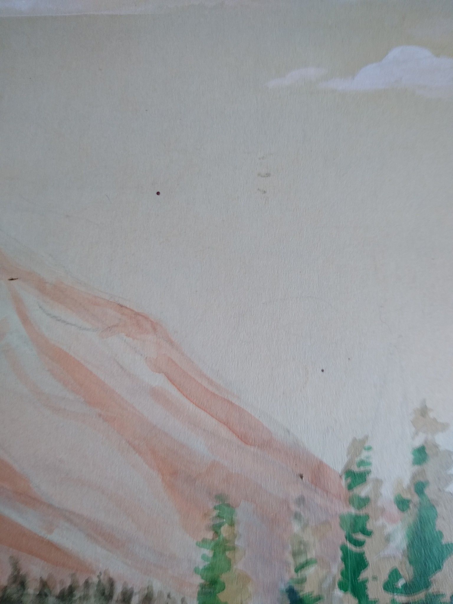A vintage Mid-century Mod mixed media Mountain landscape Painting by y Carl H. Vollmer dated 1949