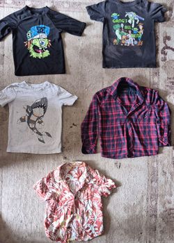 Lot of 5 Boys Shirts - Size 5 (Flannel, Graphic Tees, Button Down)