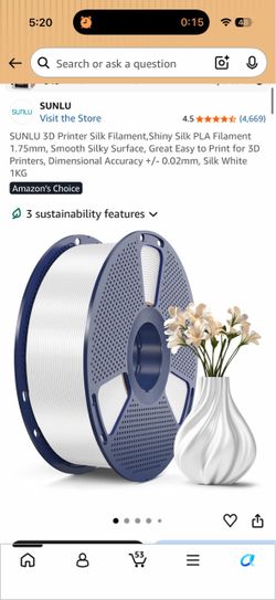 SUNLU 3D Printer Silk Filament,Shiny Silk PLA Filament 1.75mm, Smooth Silky Surface, Great Easy to Print for 3D Printers, Dimensional Accuracy +