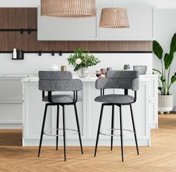 Swivel Bar Stools Set of 2 – Counter Height Bar Stools with Linen Upholstery, Ergonomic Backrest, and Chrome Metal Feet for Kitchen Island