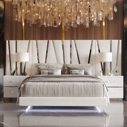 New 7PC White Bedroom Set (B/DR/MR/2NT W/Panels) (Mattress is not Included)