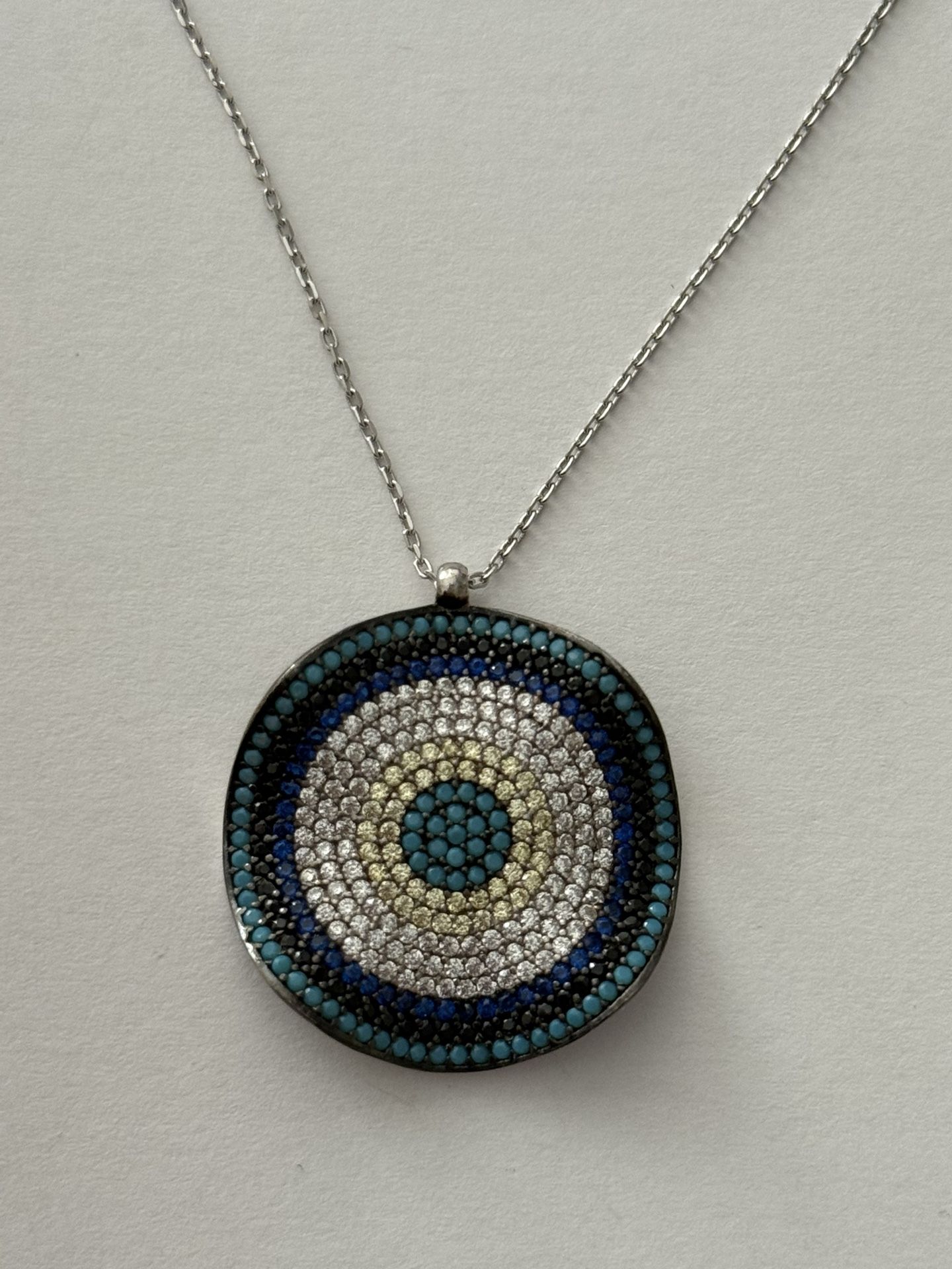 🧿 925 Silver evileye necklace turquoise and cubic zirconia stones