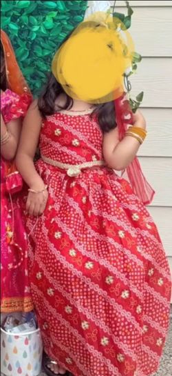 Indian lehenga girl 3-5 year old. Red color. Diwali navratri garba