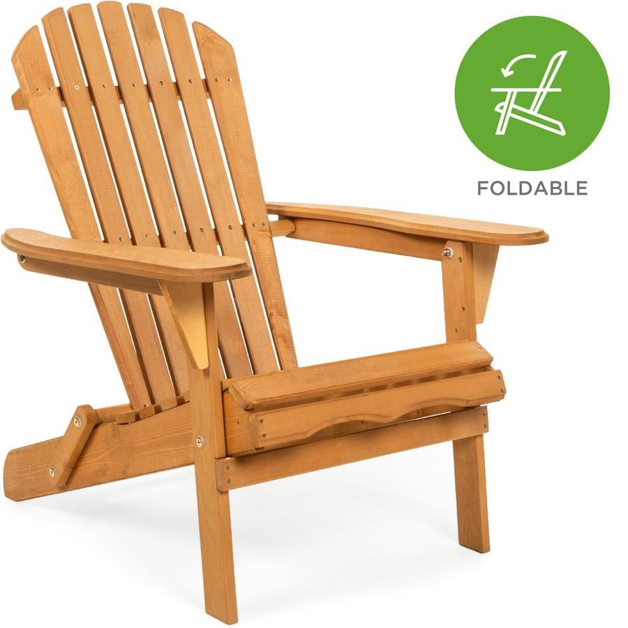 Folding Wood Adirondack Chair Accent Furniture w/ Natural Finish - Brow