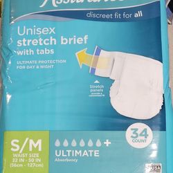Assurance Stretch Briefs w Tabs Ultimate Absorbency S/M 34 Pack Day/Night