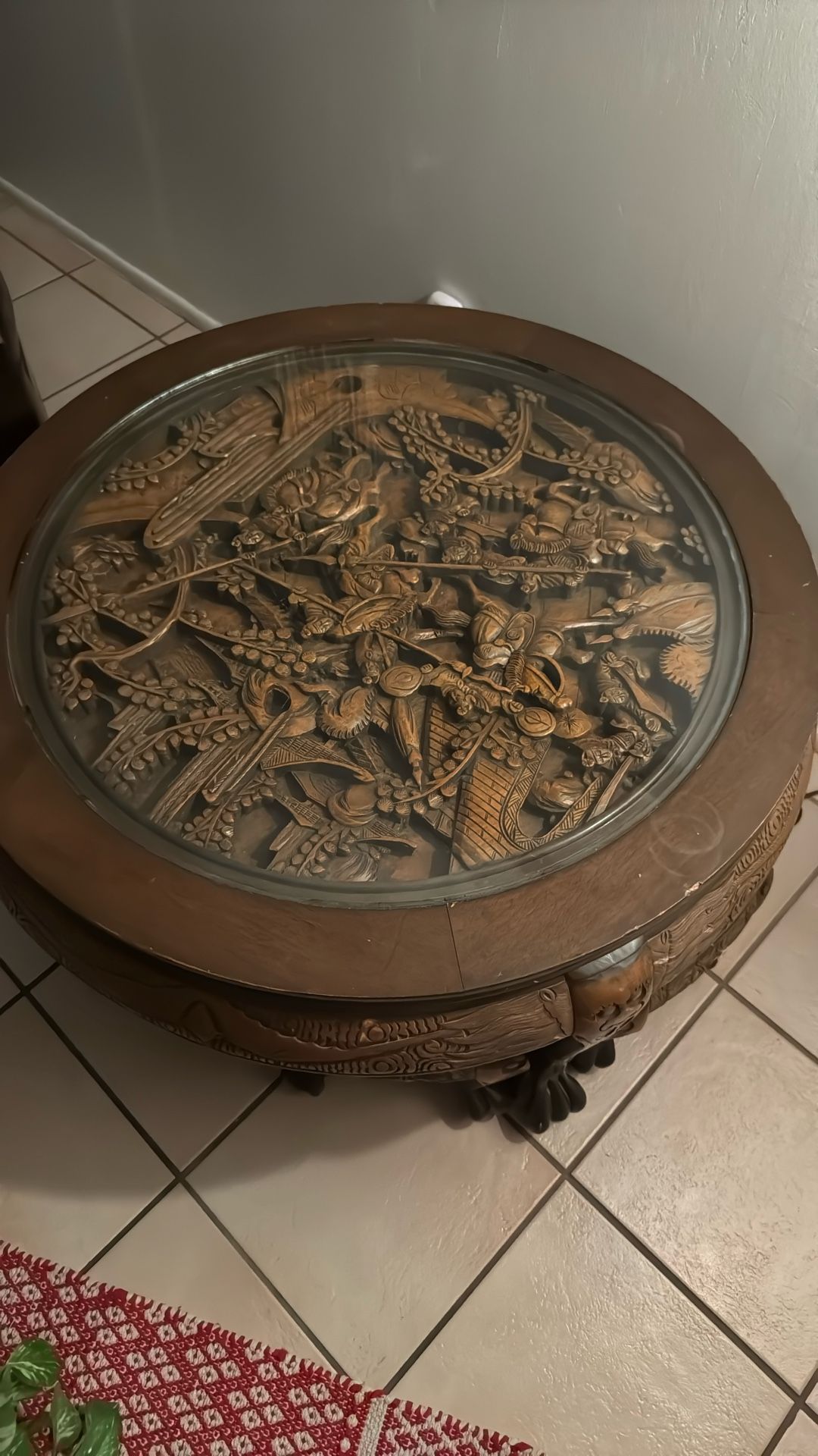 Oriental Carved Coffee Table With Three