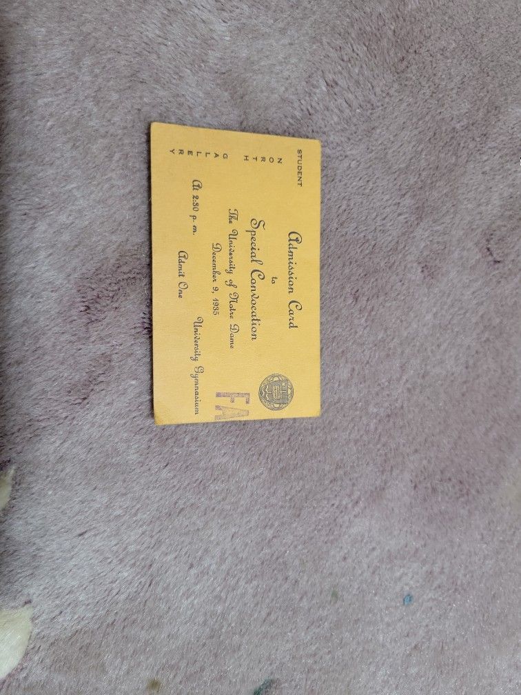 1935 NOTRE DAME SPECIAL CONVOCATION ADMISSION TICKET