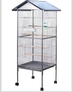 SENY Rolling Bird Cage with Roof, Metal Wire Flight Cage for Parrots Lovebirds Finches, Wheeled Stand, Multiple Perches, Large Feeder, Water Bottle,20