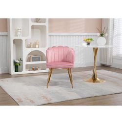 ZOBIDO Modern Velvet Chairs Comfy Upholstered Vanity Chairs for Bedroom Armchair Dining Chairs with Golden Metal Legs Petal Shape Back Vanity Desk Cha
