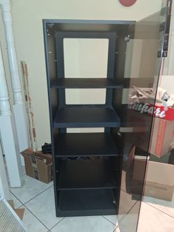 Black Media Tower Cabinet with Glass Door