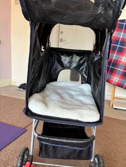 Navy Blue Pet Stroller with Canopy