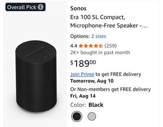 Sonos Era 100 SL Compact Speaker Black Excellent Condition