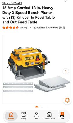 DEWALT
15 Amp Corded 13 in. Heavy- Duty 2-Speed Bench Planer with (3) Knives, In Feed Table and Out Feed Table