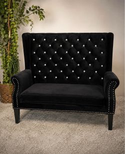 Black Suede Rhinestone Loveseat Bench