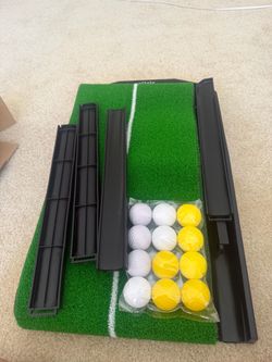 Golf Hitting Mat with Practice Balls and Rails