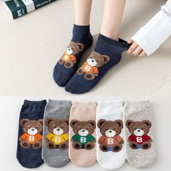 5 Pairs Lovely Teddy Bear Socks, One Size Adult Ankle Socks