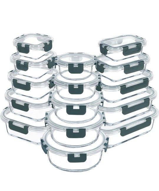 30 Pieces Glass Meal Prep Containers Set, Airtight Glass Lunch Containers, Stackable Glass Food Storage Containers with Lids, for Microwave, Oven