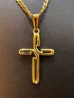 18k yellow gold double curb chain with cross