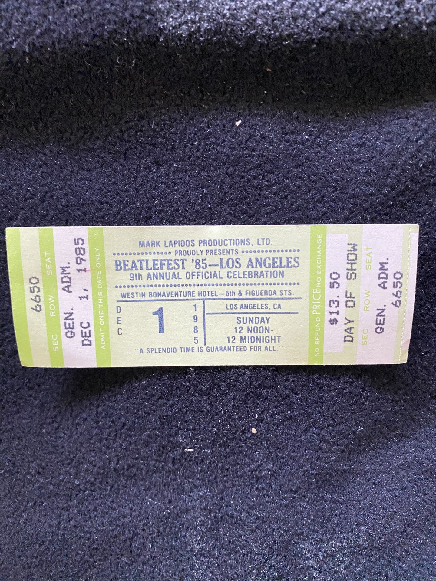 BEATLEFEST Los Angeles December 1, 1985 Ticket Stub 