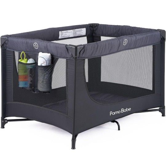 Pamo Babe Portable Crib Baby Playpen with Mattress and Carry Bag (Black)

