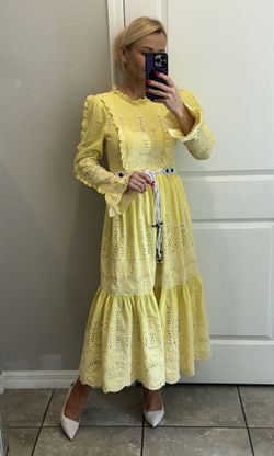 Belted broderie anglaise cotton maxi dress