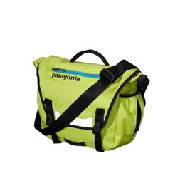lime green and black Patagonia Mini Mass messenger bag 13 X 10 X 4.5