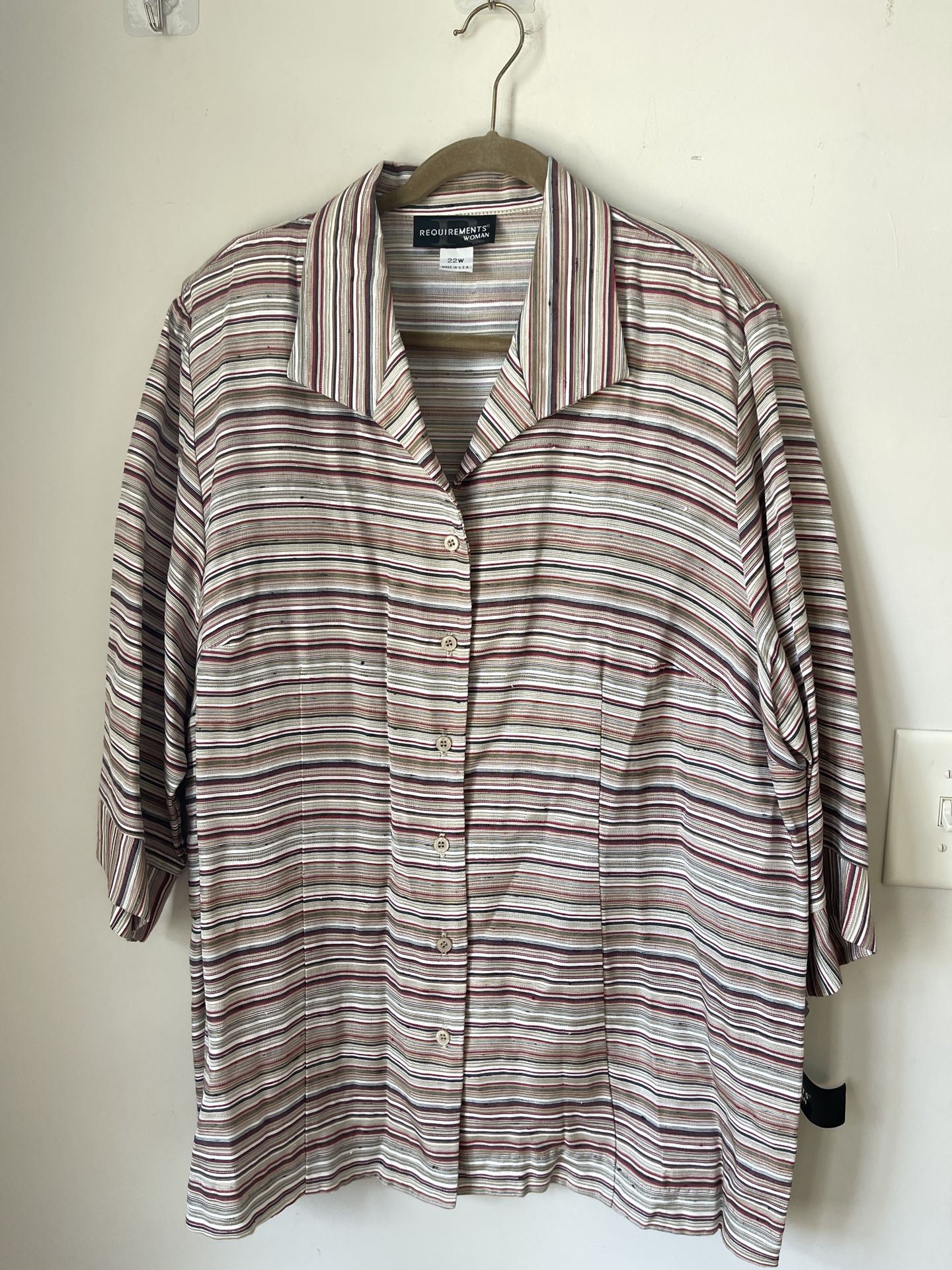 Requirements Top Womens Size 22W Brown Red Stripe Loose Tunic Preppy Ladies $72