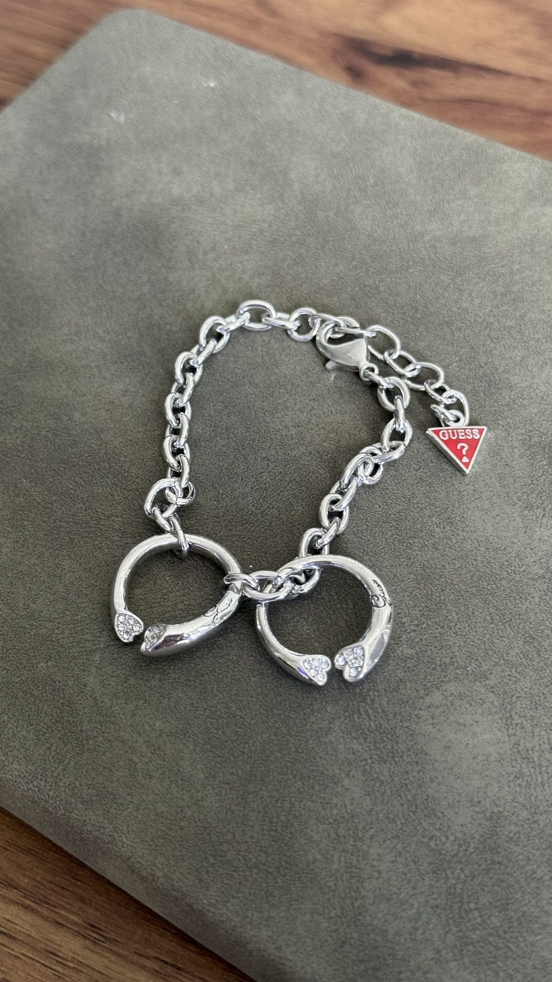 GUESS Silver-Tone Heart Charm Chain Bracelet