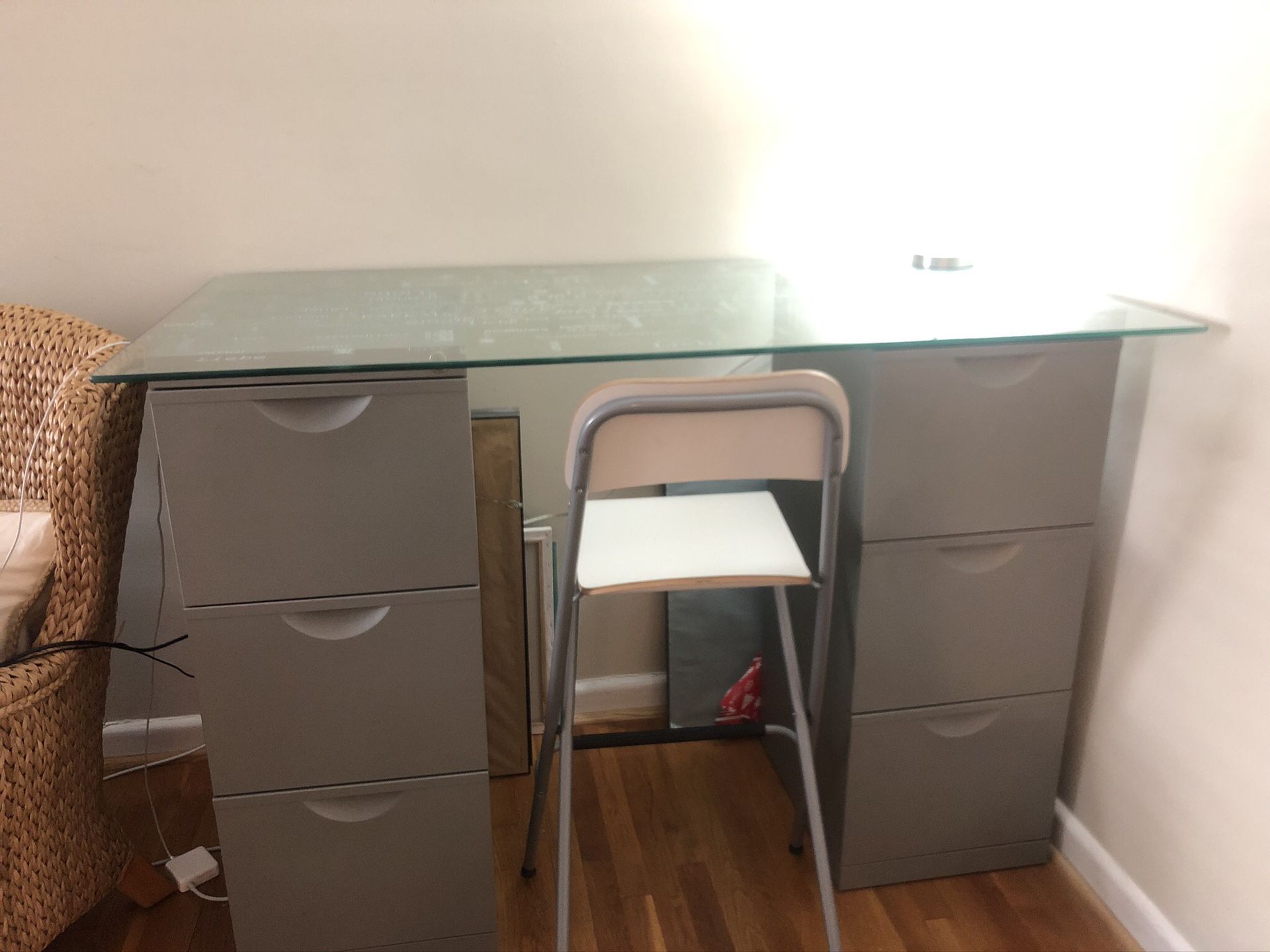 IKEA Standing Desk with File Cabinets and Chair