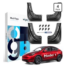 Wigoo 2026 Upgraded Tesla Model Y Accessories Mud Flaps [Stay Clean, Protect Paint] All Weather Splash Guards, for Tesla Model Y 2020~2024, Enhanced T