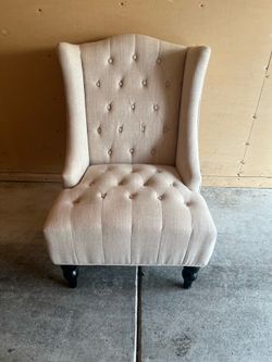 Beige Tufted Upholstered Accent Chair with Wingback Design