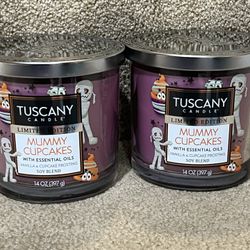 Tuscany Candle Halloween 2 MUMMY CUPCAKES Scent 14 OZ Vanilla & Cupcake Frosting