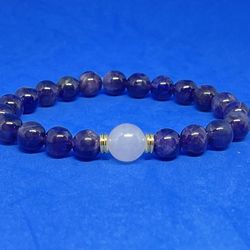 .NATURAL Charged Jade With Amethyst Bracelet (known For : Protection, Wisdom, Protect Against Bad Energy,Calm Emotions,master Healer)