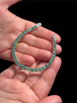 Natural Emerald Tennis Bracelet 925 Sterling Silver Certified Green Beryl 7.5”