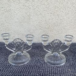 Vintage Iris And Herringbone Double Candle Holders Candlesticks 