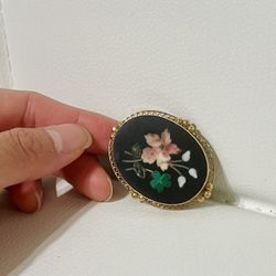 10kt Solid Gold Pietra Dura Mosaic Pendant/Brooch