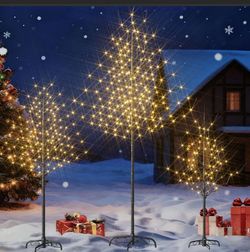 Lighted Tree Set of 3 LED Christmas Trees 4ft 6ft 8ft Warm White Black Branch New