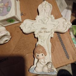 PRECIOUS MOMENTS “Bless This Child” Porcelain Bisque Cross For Boy Child 2015 $25 firm price pick up only 865 Ellsworth avenue right off of East Livin