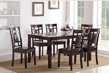 NEW IN BOX Beautiful Wood Espresso Dining Table + 6 Chairs Chair Set