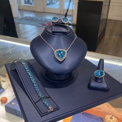 White Gold, Precious Stones, And Diamonds Set