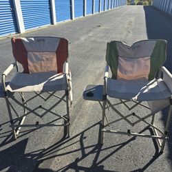Two directors style camping chairs