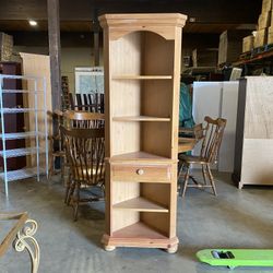 Towering Blonde Corner Shelf w/ False Drawer
