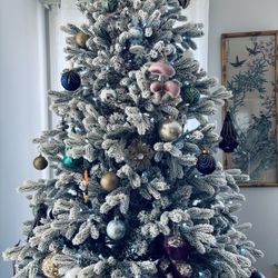 White lit Flocked Christmas Tree NO ORNAMENTS